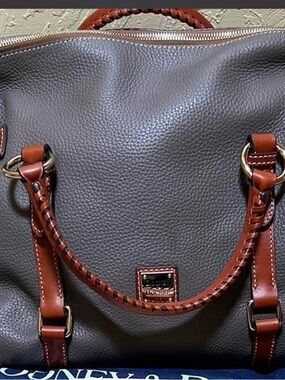 Dooney & Bourke Florentine large satchel in elephant with brown .